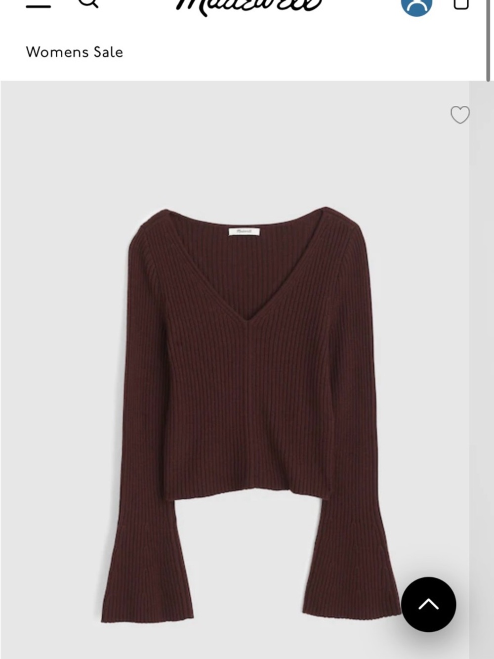 Madewell Ribbed V-Neck Bell Sleeve Sweater - Chocolate Brown